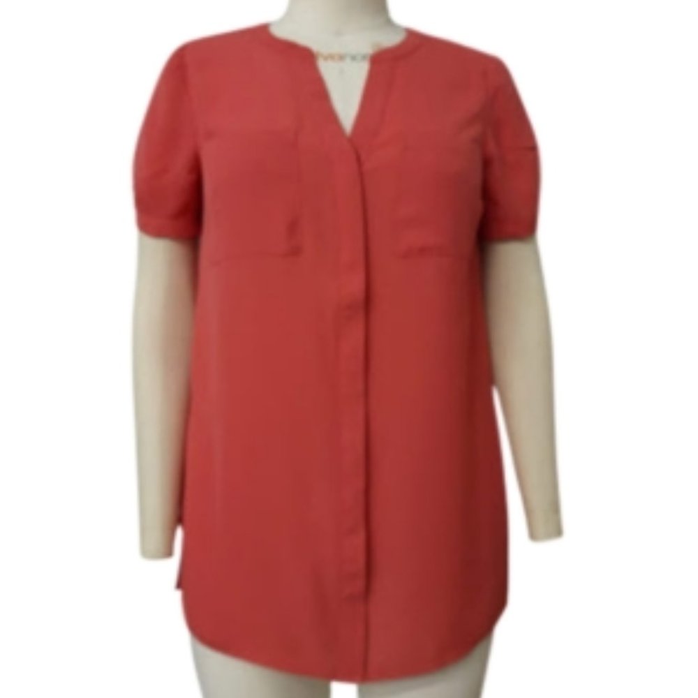 Alfani Pink Midsummer Button Short Sleeve Women’s Petite Small Tunic Blouse NWT